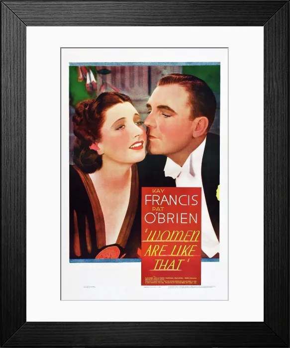 Framed Print : WOMEN ARE LIKE THAT, from left: Kay Francis, Pat O'Brien on midget window card, 1938 Framed Print : WOMEN ARE LIKE THAT, from left: Kay Francis, Pat O'Brien on midget window card, 1938