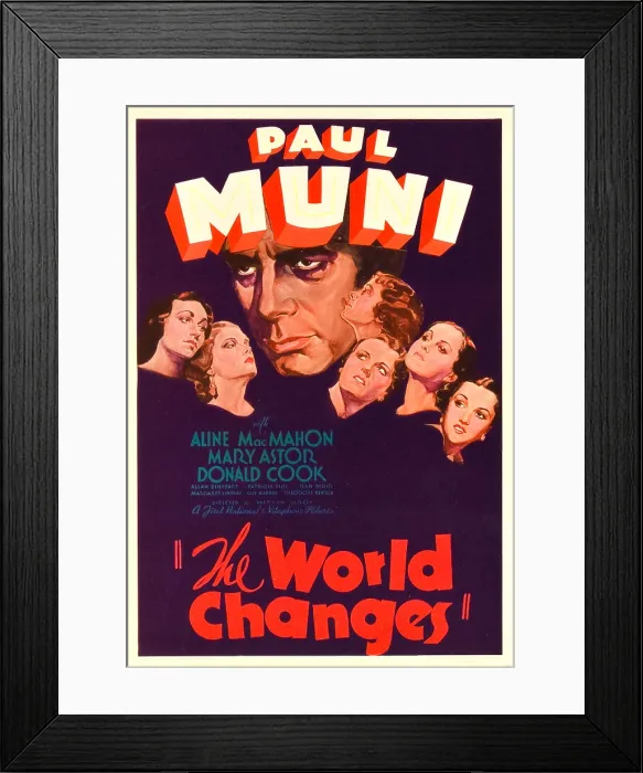 Framed Print : THE WORLD CHANGES, center: Paul Muni on midget window card, 1933