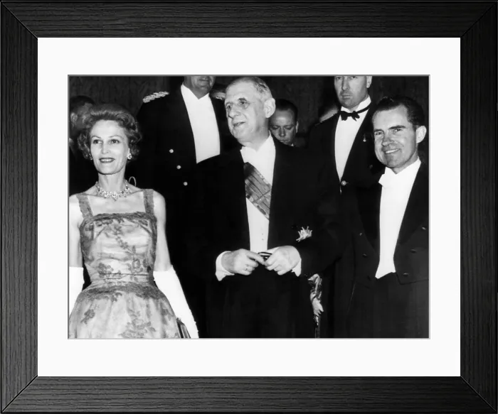 Framed Print : Pat Nixon, French President Charles de Gaulle and Vice President Richard Nixon at a dinner in Washington D.C. 1960. Courtesy: CSU Archives / Everett Collection