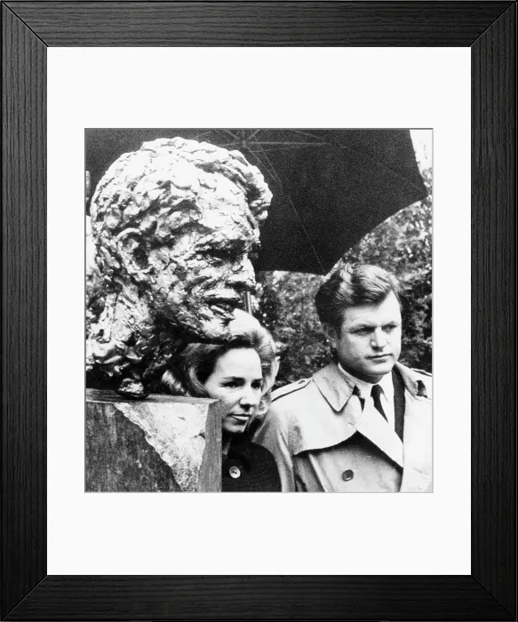 Framed Print : From left, Ethel Kennedy, Senator Edward Kennedy, at unveiling of bronze bust of Robert Kennedy (by Robert Berks), Washington, January 18, 1969