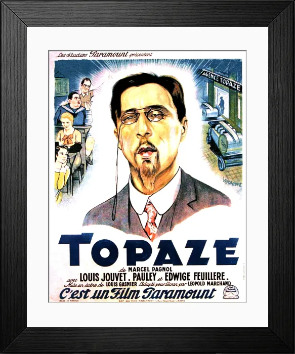 Framed Print : TOPAZE, French poster art, center: Louis Jouvet; left from front: Edwige Feuillere, Simone Heliard, Paul Pauley, Marcel Vallee, 1933