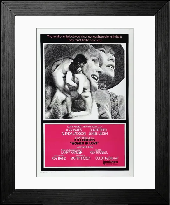 Framed Print : WOMAN IN LOVE, US poster, from left: Alan Bates, Oliver Reed, Jennie Linden, Glenda Jackson, 1969