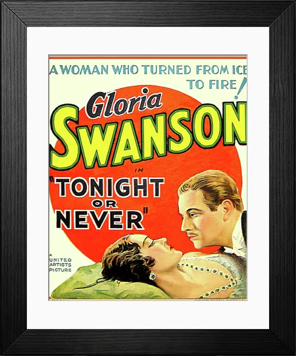 Framed Print : TONIGHT OR NEVER, from left on US poster art: Gloria Swanson, Melvyn Douglas, 1931