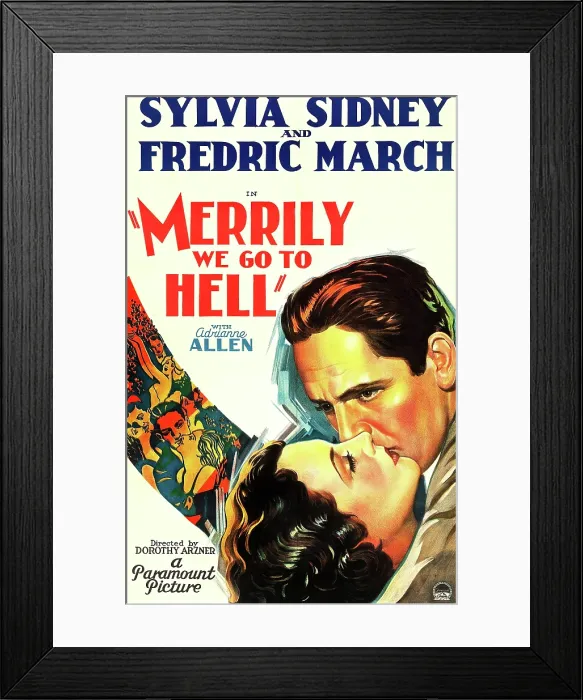 Framed Print : MERRILY WE GO TO HELL, from top on US poster art: Fredric March, Sylvia Sidney, 1932