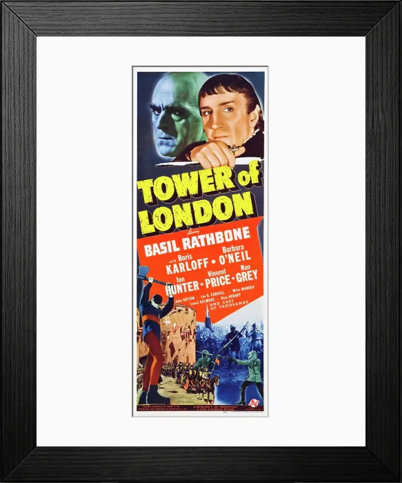 Framed Print : TOWER OF LONDON, top from left: Boris Karloff, Basil Rathbone, insert poster, 1939