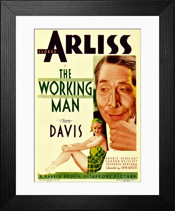 Framed Print : THE WORKING MAN, from top: George Arliss, Bette Davis on midget window card, 1933