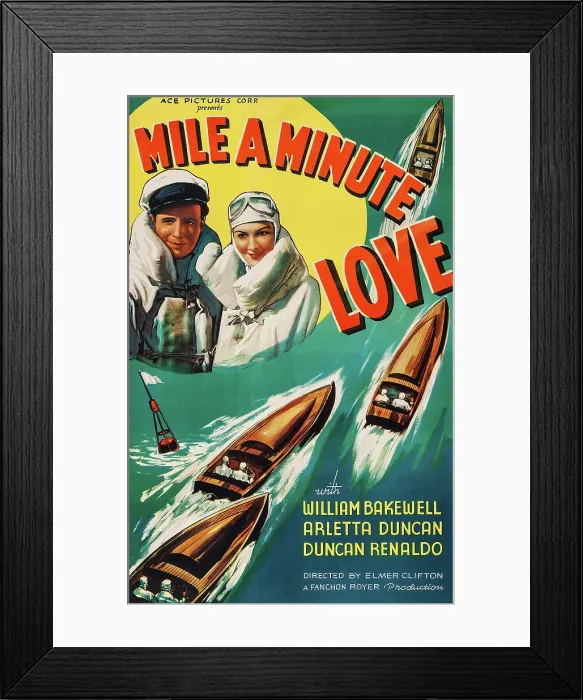 Framed Print : MILE A MINUTE LOVE, US poster art, from left: William Bakewell, Arletta Duncan, 1937