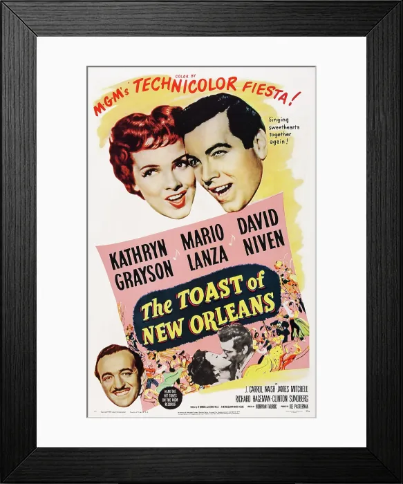 Framed Print : THE TOAST OF NEW ORLEANS, US poster art, top, from left: Kathryn Grayson, Mario Lanza; bottom left: David Niven, 1950 Framed Print : THE TOAST OF NEW ORLEANS, US poster art, top, from left: Kathryn Grayson, Mario Lanza; bottom left: David Niven, 1950