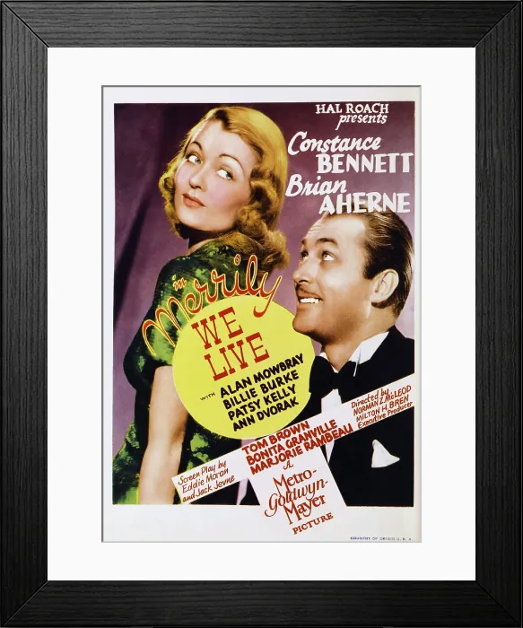 Framed Print : MERRILY WE LIVE, US poster art, from left: Constance Bennett, Brian Aherne, 1938