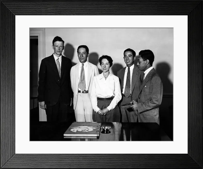 Framed Print : American pilot Charles Lindbergh, counselor at the Japanese Embassy S. Kato, Anne Lindbergh, Secretary of the Embassy H. Terasaki, and the Japanese Attache H. Tanaki, shown as Mr Framed Print : American pilot Charles Lindbergh, counselor at the Japanese Embassy S. Kato, Anne Lindbergh, Secretary of the Embassy H. Terasaki, and the Japanese Attache H. Tanaki, shown as Mr