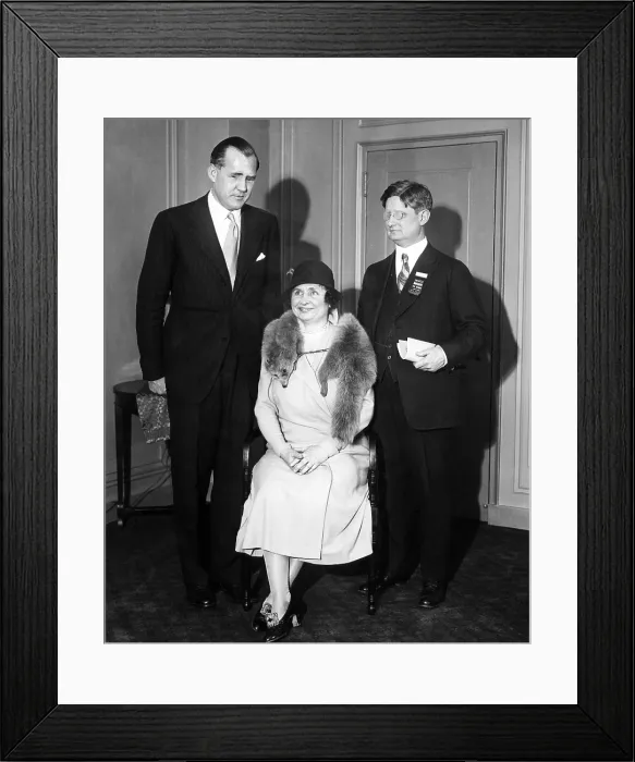 Framed Print : Captain Ian Fraser (blinded war veteran of England), Helen Keller, and Robert B. Irwin (chairman of the World Conference for the Blind), c. 1950's