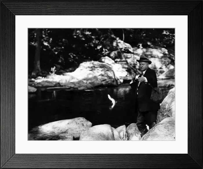 Framed Print : Former president Herbert Hoover, trout fishing in the stream on former secretary Lawrence Richey's estate near Catoctin Furnace, Maryland, May 15, 1936
