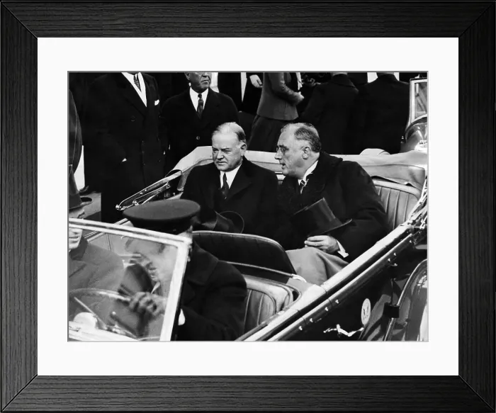 Framed Print : Former president Herbert Hoover and President-elect Franklin D. Roosevelt, as they leave the White House enroute to the Capital for the inauguration, March 4, 1933 Framed Print : Former president Herbert Hoover and President-elect Franklin D. Roosevelt, as they leave the White House enroute to the Capital for the inauguration, March 4, 1933
