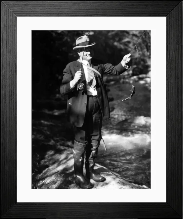 Framed Print : Former president Herbert Hoover, trout fishing in the stream on former secretary Lawrence Richey's estate near Catoctin Furnace, Maryland, May 15, 1936 Framed Print : Former president Herbert Hoover, trout fishing in the stream on former secretary Lawrence Richey's estate near Catoctin Furnace, Maryland, May 15, 1936