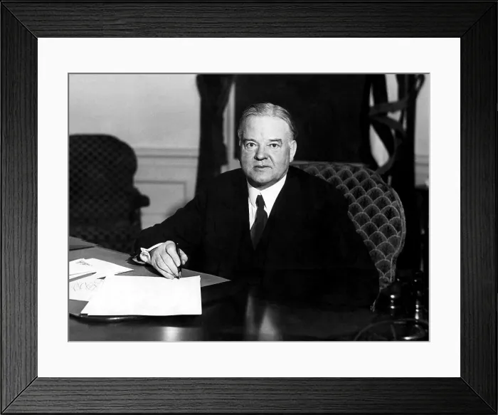 Framed Print : President Herbert Hoover signs unemployment relief bills passed by congress, ca 1939. Courtesy CSU Archives / Everett Collection