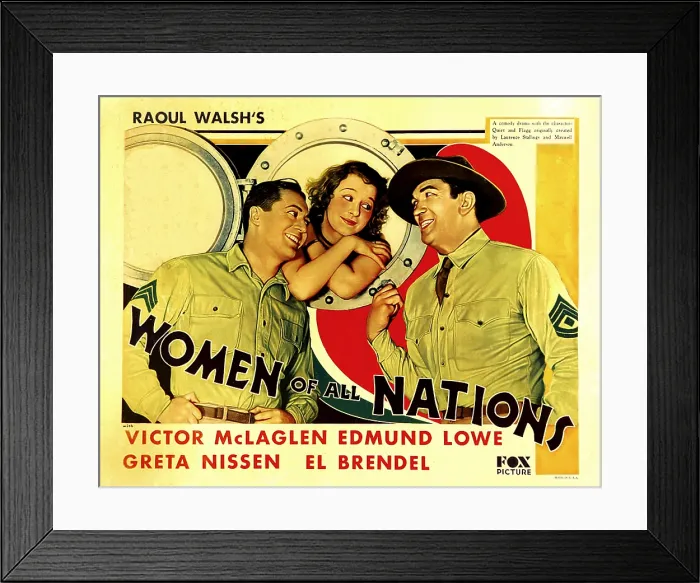Framed Print : WOMEN OF ALL NATIONS, from left: Edmund Lowe, Greta Nissen, Victor McLaglen, 1931, TM and Copyright 20th Century Fox Film Corp. All rights reserved. / courtesy Everett Collection