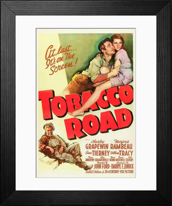 Framed Print : TOBACCO ROAD, top l-r: Ward Bond, Gene Tierney, bottom: Charley Grapewin on poster art, 1941, TM and Copyright 20th Century Fox Film Corp