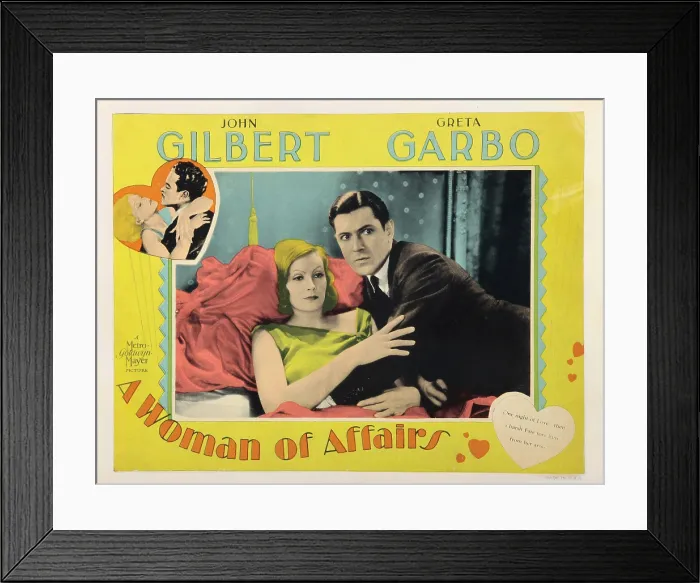 Framed Print : A WOMAN OF AFFAIRS, US lobbycard, top left: Greta Garbo, John Gilbert; center: Greta Garbo, Johnny Mack Brown, 1928