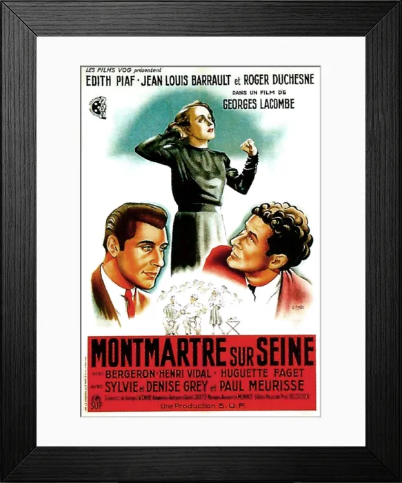 Framed Print : MONTMARTRE SUR SEINE, French poster, from left: Roger Duchesne, Edith Piaf, Jean Louis Barrault, 1941 Framed Print : MONTMARTRE SUR SEINE, French poster, from left: Roger Duchesne, Edith Piaf, Jean Louis Barrault, 1941