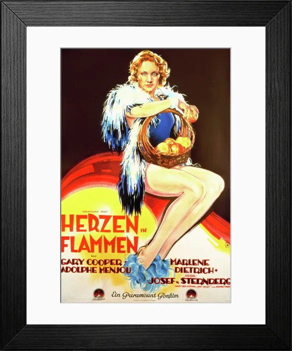 Framed Print : MOROCCO, (aka HERZEN IN FLAMMEN), Marlene Dietrich, on German poster art, 1930 Framed Print : MOROCCO, (aka HERZEN IN FLAMMEN), Marlene Dietrich, on German poster art, 1930