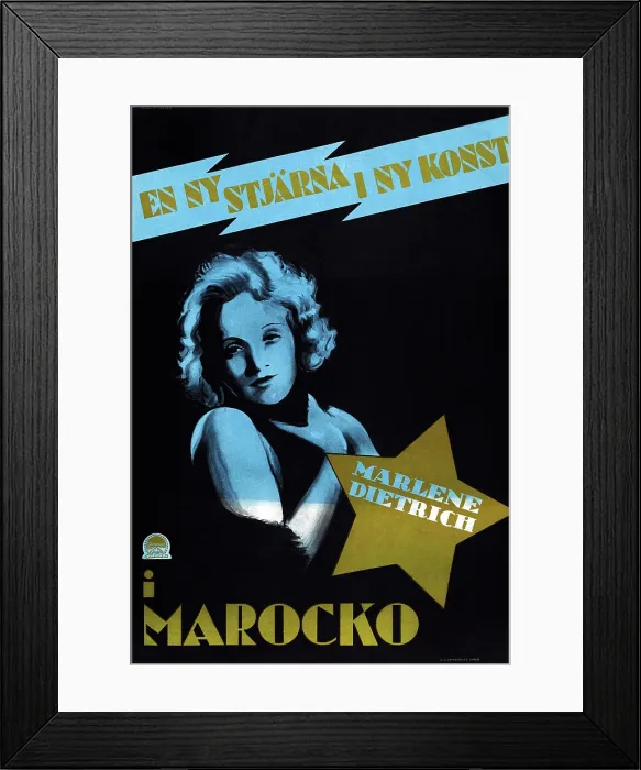 Framed Print : MOROCCO, (aka MAROCKO), Marlene Dietrich on Swedish poster art, 1930