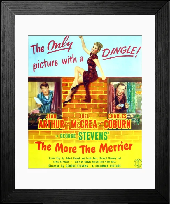 Framed Print : THE MORE THE MERRIER, l-r: Joel McCrea, Jean Arthur, Charles Coburn on poster art, 1943 Framed Print : THE MORE THE MERRIER, l-r: Joel McCrea, Jean Arthur, Charles Coburn on poster art, 1943