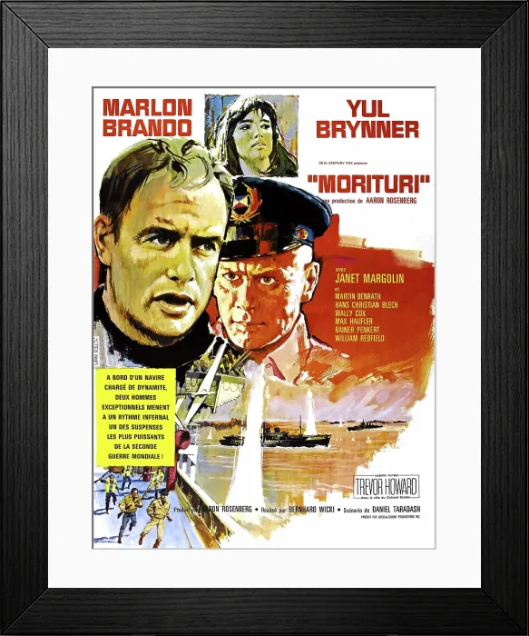 Framed Print : MORITURI, Marlon Brando, Janet Margolin, Yul Brynner, (French poster art), 1965. TM and Copyright 20th Century Fox Film Corp. All rights reserved, Courtesy: Everett Collection Framed Print : MORITURI, Marlon Brando, Janet Margolin, Yul Brynner, (French poster art), 1965. TM and Copyright 20th Century Fox Film Corp. All rights reserved, Courtesy: Everett Collection