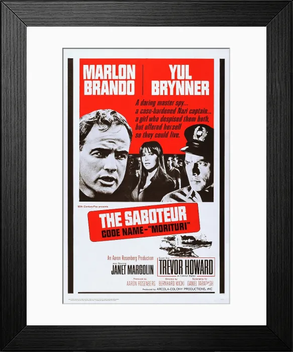 Framed Print : MORITURI, l-r: Marlon Brando, Janet Margolin, Yul Brynner on poster art, 1965, TM and Copyright 20th Century Fox Film Corp. All rights reserved. / courtesy Everett Collection