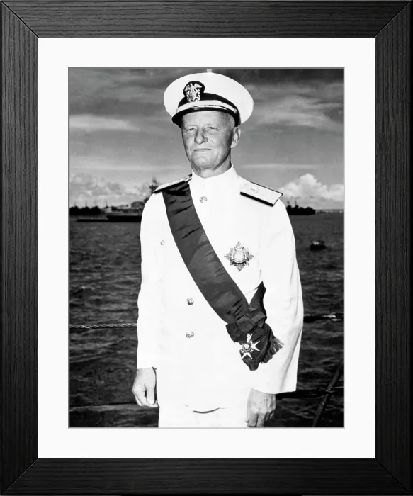 Framed Print : Fleet Admiral Chester Nimitz, (1885-1966), on deck of the HMS Duke of York British Pacific Fleet, 1945.. Courtesy: CSU Archives  /  Everett Collection