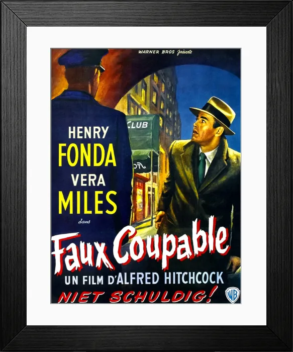 Framed Print : THE WRONG MAN, (aka FAUX COUPABLE), right: Henry Fonda on Belgian poster art, 1956