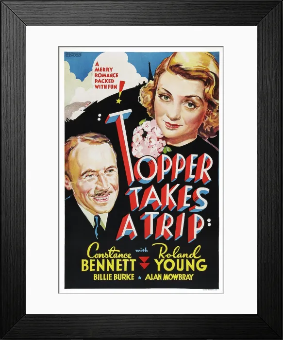 Framed Print : TOPPER TAKES A TRIP, US poster art, from left: Roland Young, Constance Bennett, 1938