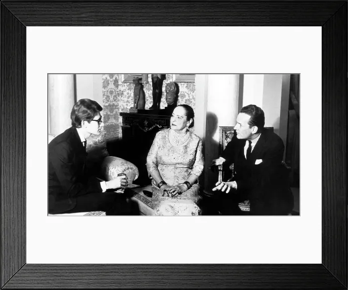 Framed Print : French fashion designer Yves Saint Laurent, Helena Rubinstein (wearing a YSL design), and Patrick O'Higgins (author of the biography Madame, about Rubinstein) Framed Print : French fashion designer Yves Saint Laurent, Helena Rubinstein (wearing a YSL design), and Patrick O'Higgins (author of the biography Madame, about Rubinstein)
