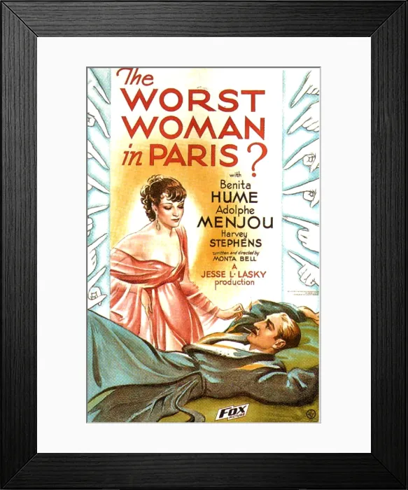 Framed Print : THE WORST WOMAN IN PARIS?, US poster, from left: Benita Hume, Adolphe Menjou, 1933. TM and copyright 20th Century Fox Film Corp. All rights reserved / courtesy Everett Collection