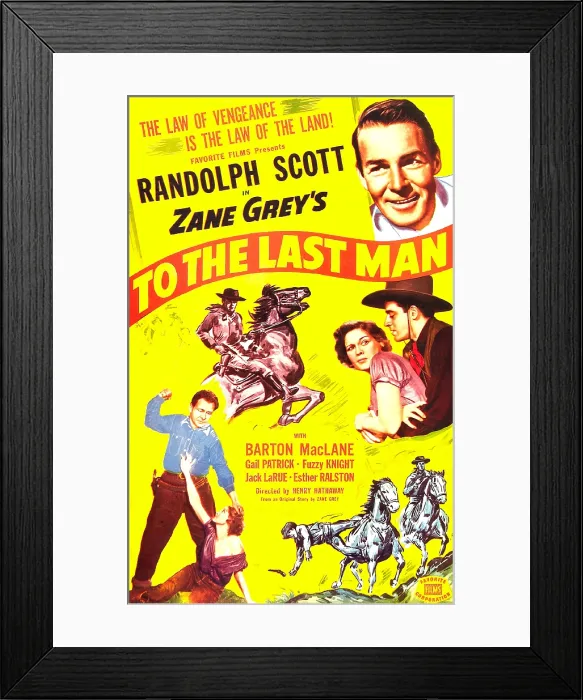 Framed Print : TO THE LAST MAN, (aka LAW OF VENGEANCE), US poster, top right: Randolph Scott, Esther Ralston (middle right being held), 1933