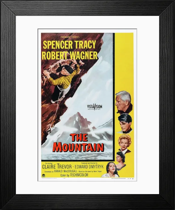 Framed Print : THE MOUNTAIN, US poster art, from top right: Spencer Tracy, Robert Wagner, Claire Trevor, Barbara Darrow, Anna Kashfi, 1956