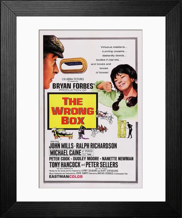 Framed Print : THE WRONG BOX, US poster, from left: Michael Caine, Nanette Newman, 1966 Framed Print : THE WRONG BOX, US poster, from left: Michael Caine, Nanette Newman, 1966