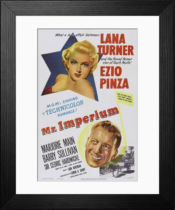 Framed Print : MR. IMPERIUM, from top: Lana Turner, Ezio Pinza on poster art, 1951 Framed Print : MR. IMPERIUM, from top: Lana Turner, Ezio Pinza on poster art, 1951