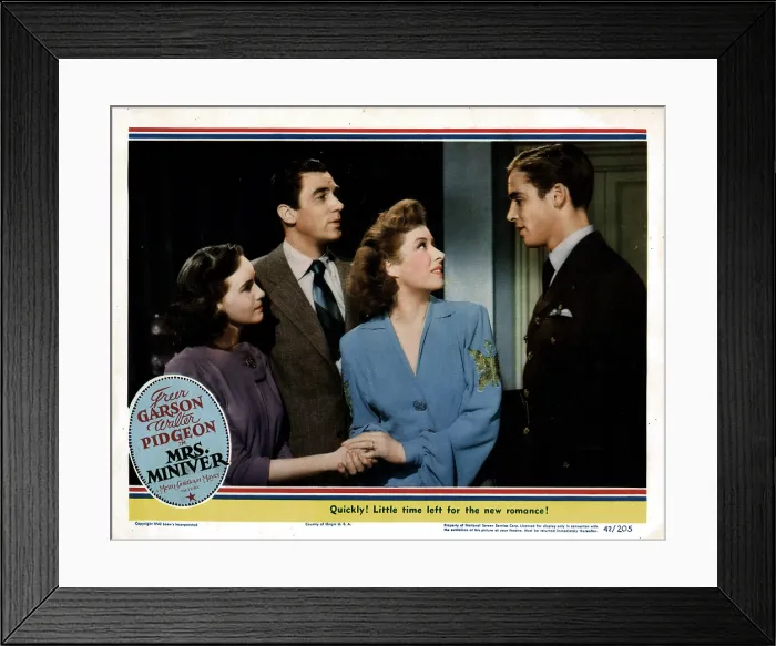 Framed Print : MRS. MINIVER, from left, Teresa Wright, Walter Pidgeon, Greer Garson, Richard Ney, 1942 Framed Print : MRS. MINIVER, from left, Teresa Wright, Walter Pidgeon, Greer Garson, Richard Ney, 1942