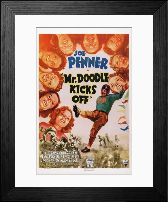 Framed Print : MR. DOODLE KICKS OFF, US poster art, Joe Penner, 1938