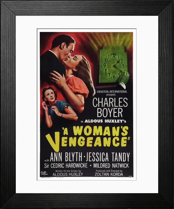 Framed Print : A WOMAN'S VENGEANCE, US poster art, from left: Jessica Tandy, Charles Boyer, Ann Blyth, 1948 Framed Print : A WOMAN'S VENGEANCE, US poster art, from left: Jessica Tandy, Charles Boyer, Ann Blyth, 1948