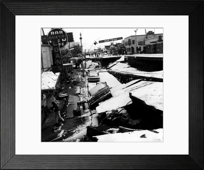 Framed Print : Damage from an earthquake. Anchorage, Alaska. March 27, 1964. Courtesy: CSU Archives / Everett Collection Framed Print : Damage from an earthquake. Anchorage, Alaska. March 27, 1964. Courtesy: CSU Archives / Everett Collection