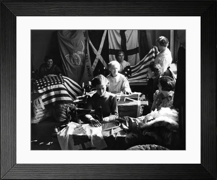 Framed Print : Evolution of the American Flag as demonstrated in cloth by the members of a Florida WPA sewing project. 1937. Courtesy: CSU Archives / Everett Collection