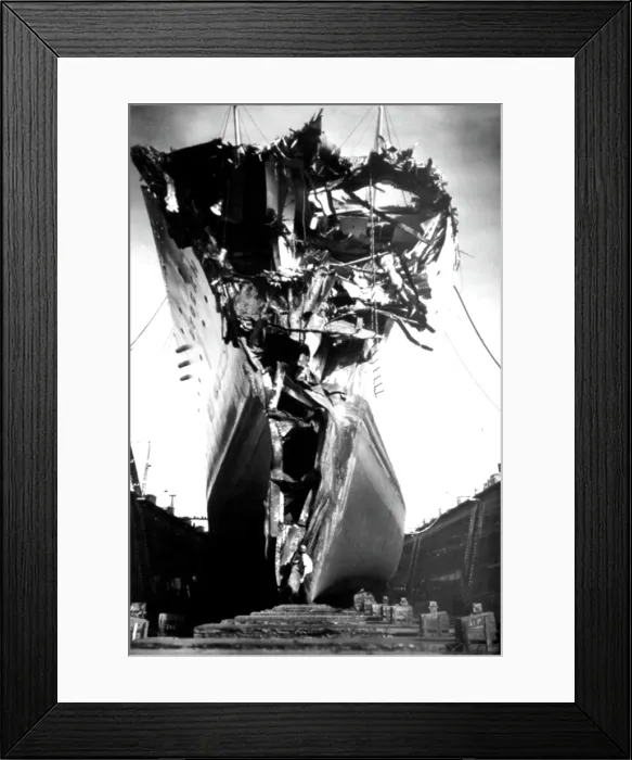 Framed Print : Andrea Doria Disaster. This head-on view of the mangled remnant of the bow of the Swedish ocean liner Stockholm, as it rests in drydock at Bethlehem Steel Company, Brooklyn, NY Framed Print : Andrea Doria Disaster. This head-on view of the mangled remnant of the bow of the Swedish ocean liner Stockholm, as it rests in drydock at Bethlehem Steel Company, Brooklyn, NY