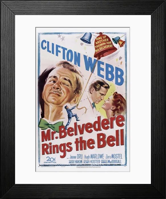 Framed Print : MR. BELVEDERE RINGS THE BELL, US poster art, from left: Clifton Webb, Hugh Marlowe, Joanne Dru, 1951, TM and copyright 20th Century Fox Film Corp Framed Print : MR. BELVEDERE RINGS THE BELL, US poster art, from left: Clifton Webb, Hugh Marlowe, Joanne Dru, 1951, TM and copyright 20th Century Fox Film Corp