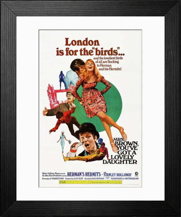Framed Print : MRS. BROWN, YOU'VE GOT A LOVELY DAUGHTER, US poster art, clockwise from bottom: Peter Noone, Keith Hopwood, Stanley Holloway, Peter Noone, Sheila White, 1968 Framed Print : MRS. BROWN, YOU'VE GOT A LOVELY DAUGHTER, US poster art, clockwise from bottom: Peter Noone, Keith Hopwood, Stanley Holloway, Peter Noone, Sheila White, 1968