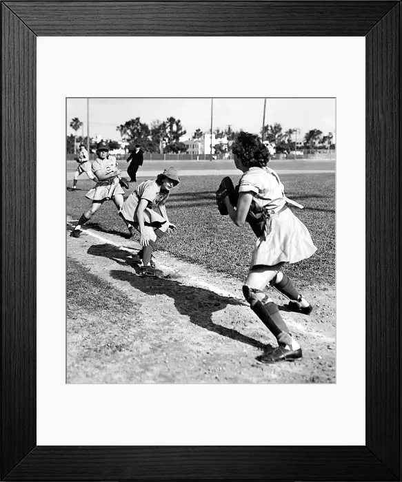 Framed Print : BASEBALL, Kenosha Comets play the Muskegon Lassies, 4 / 14 / 48. All-American Girls Baseball League. Everett / CSU Archives