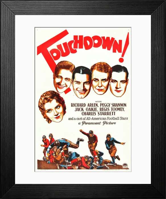 Framed Print : TOUCHDOWN, from bottom left: Peggy Shannon, Jack Oakie, Charles Starrett, Richard Arlen, Regis Toomey, 1931