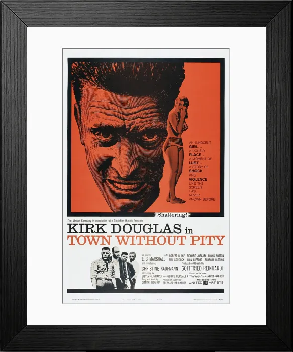 Framed Print : TOWN WITHOUT PITY, top l-r: Kirk Douglas, Christine Kaufmann, bottom l-r: Frank Sutton, Robert Blake, Richard Jaeckel, Mal Sondock on poster art, 1961 Framed Print : TOWN WITHOUT PITY, top l-r: Kirk Douglas, Christine Kaufmann, bottom l-r: Frank Sutton, Robert Blake, Richard Jaeckel, Mal Sondock on poster art, 1961