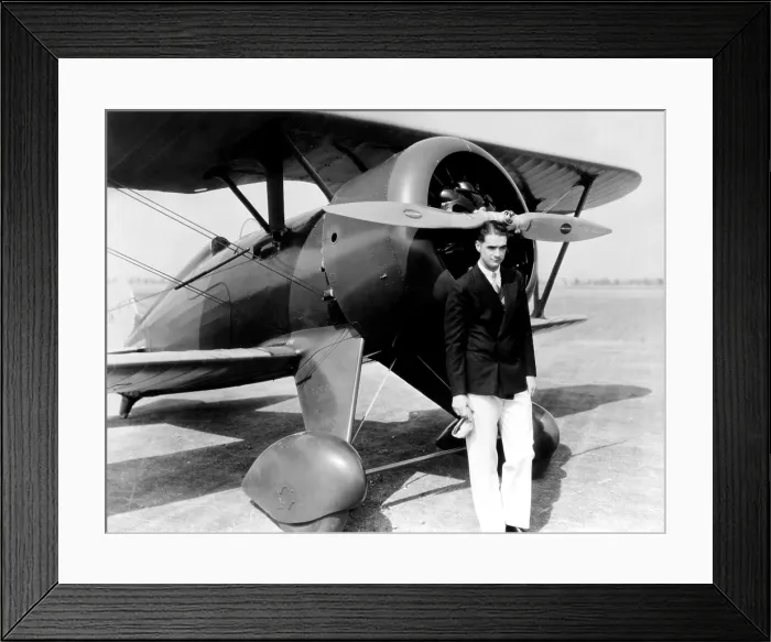 Framed Print : Howard Hughes, with Boeing Pursuit Plane, (no date) Framed Print : Howard Hughes, with Boeing Pursuit Plane, (no date)