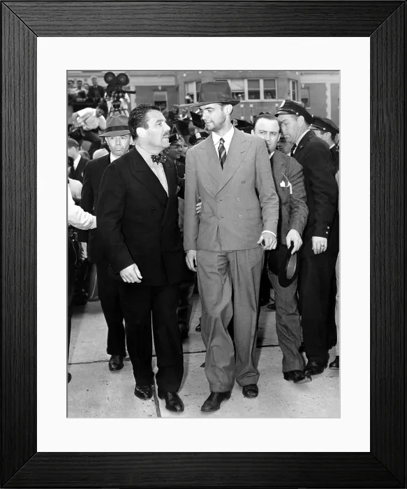 Framed Print : Grover Whalen takes Howard Hughes in tow at Floyd Bennett Field, NYC after his round the world flight aboard World's Fair 39. Mr. Whalen is head of the Fair. 7 / 14 / 38 Framed Print : Grover Whalen takes Howard Hughes in tow at Floyd Bennett Field, NYC after his round the world flight aboard World's Fair 39. Mr. Whalen is head of the Fair. 7 / 14 / 38
